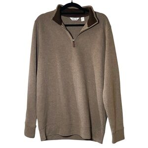 Lands End Mens Bedford Rib 1/4 Zip Large Tall LT Brown Collared Pullover